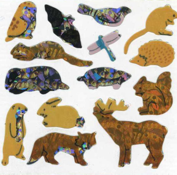 Retro Sticker Waldtiere, Glitzer