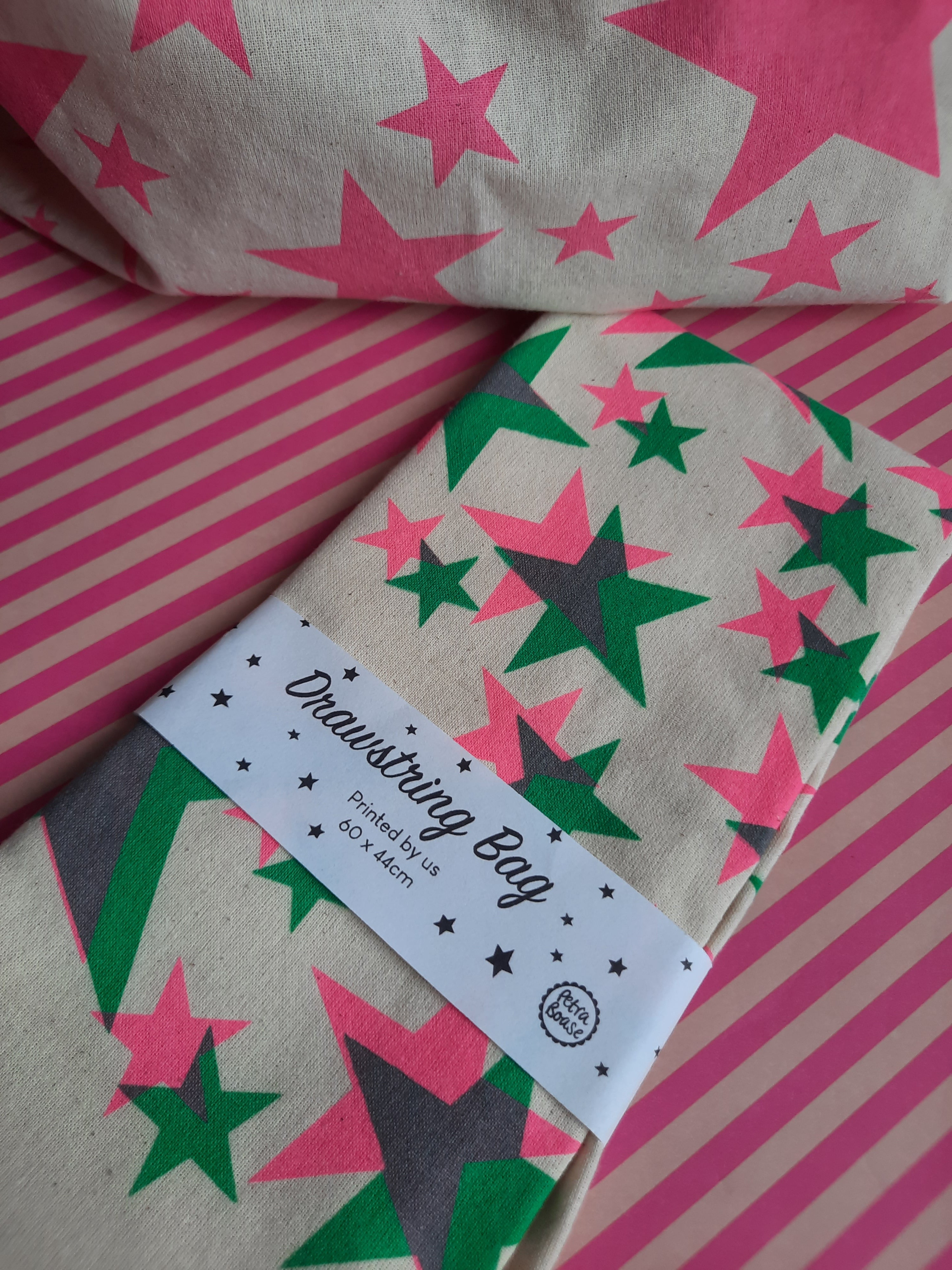 Geschenkbeutel Sterne Grün/Pink
