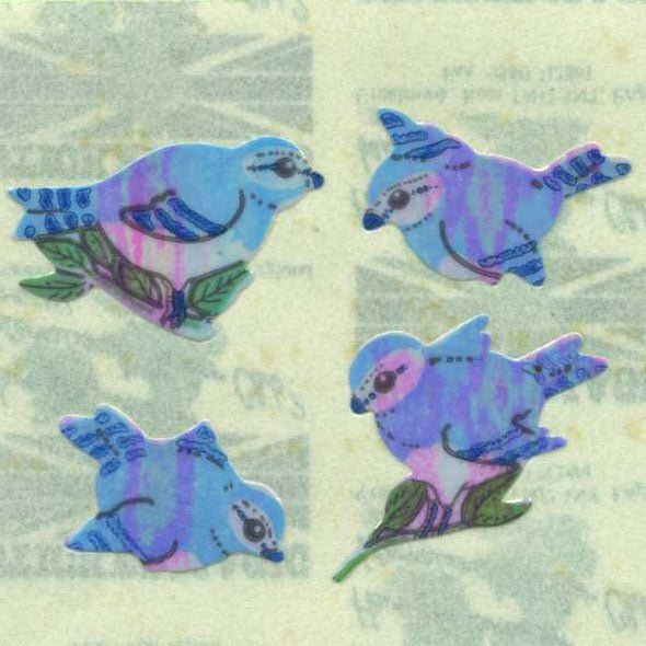 Retro Sticker Blue Birds, Glänzend