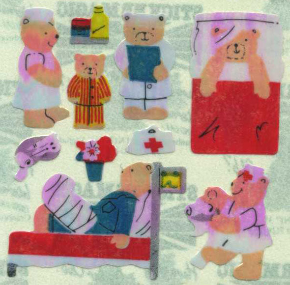 Retro Sticker Teddies-Krankenhaus, Glänzend