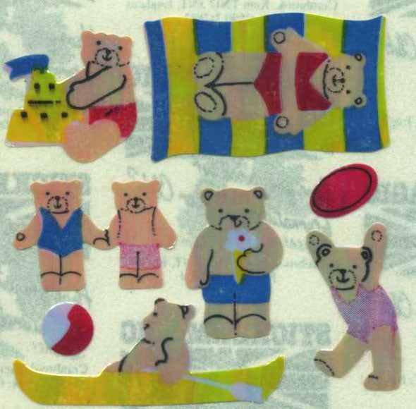 Retro Sticker Teddies am Strand, Glänzend
