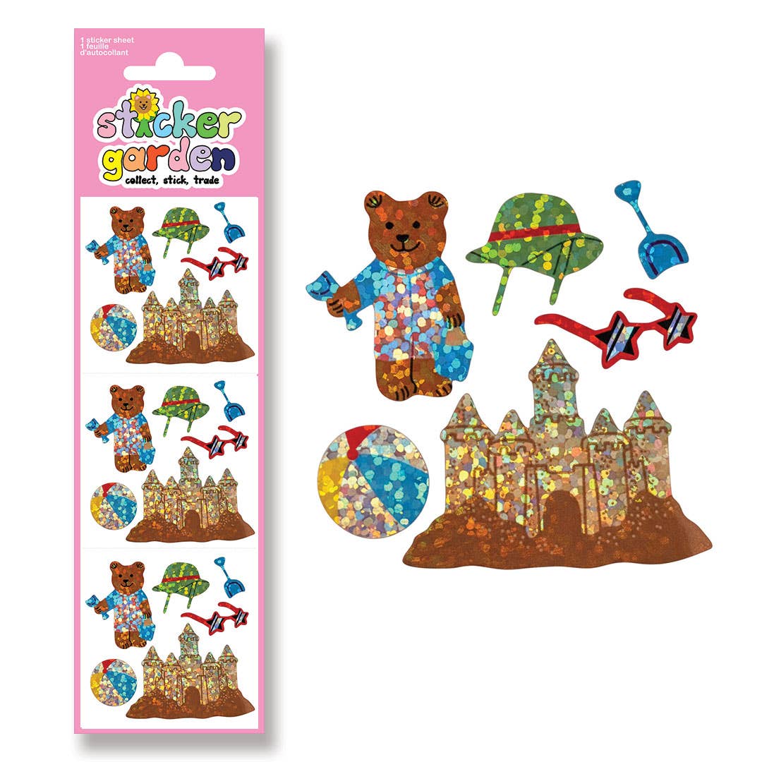 Stickerbogen Bär am Strand, Glitzer