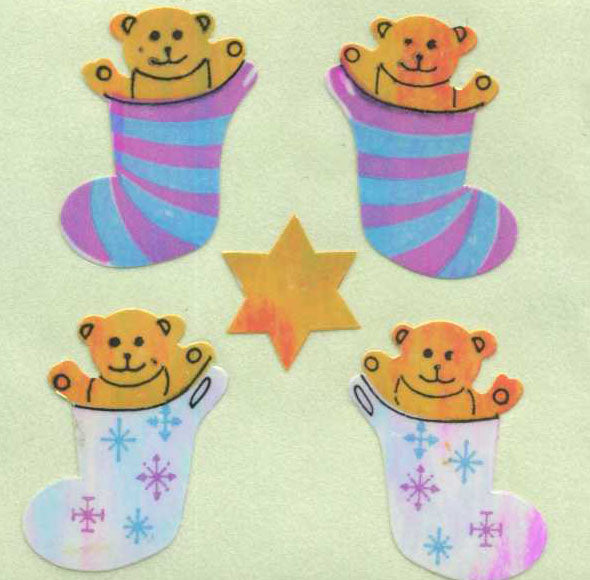 Retro Sticker Bär im Strumpf, Glänzend