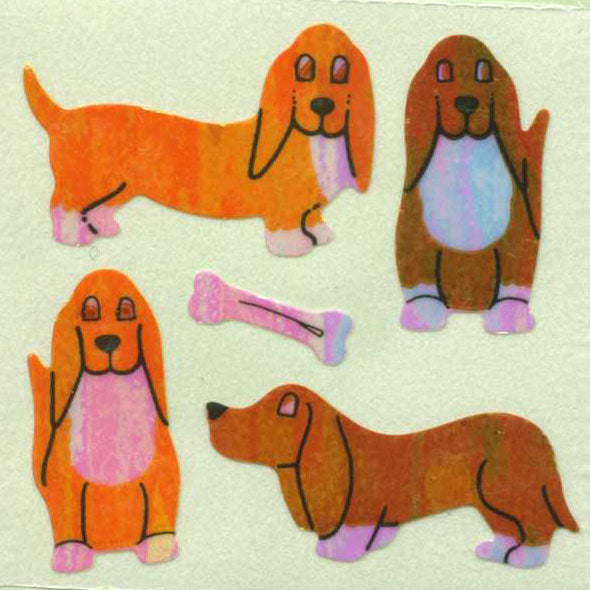 Retro Sticker Basset Hunde, Glänzend