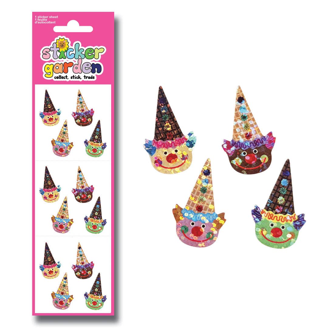 Stickerbogen Clowns, Glitzer