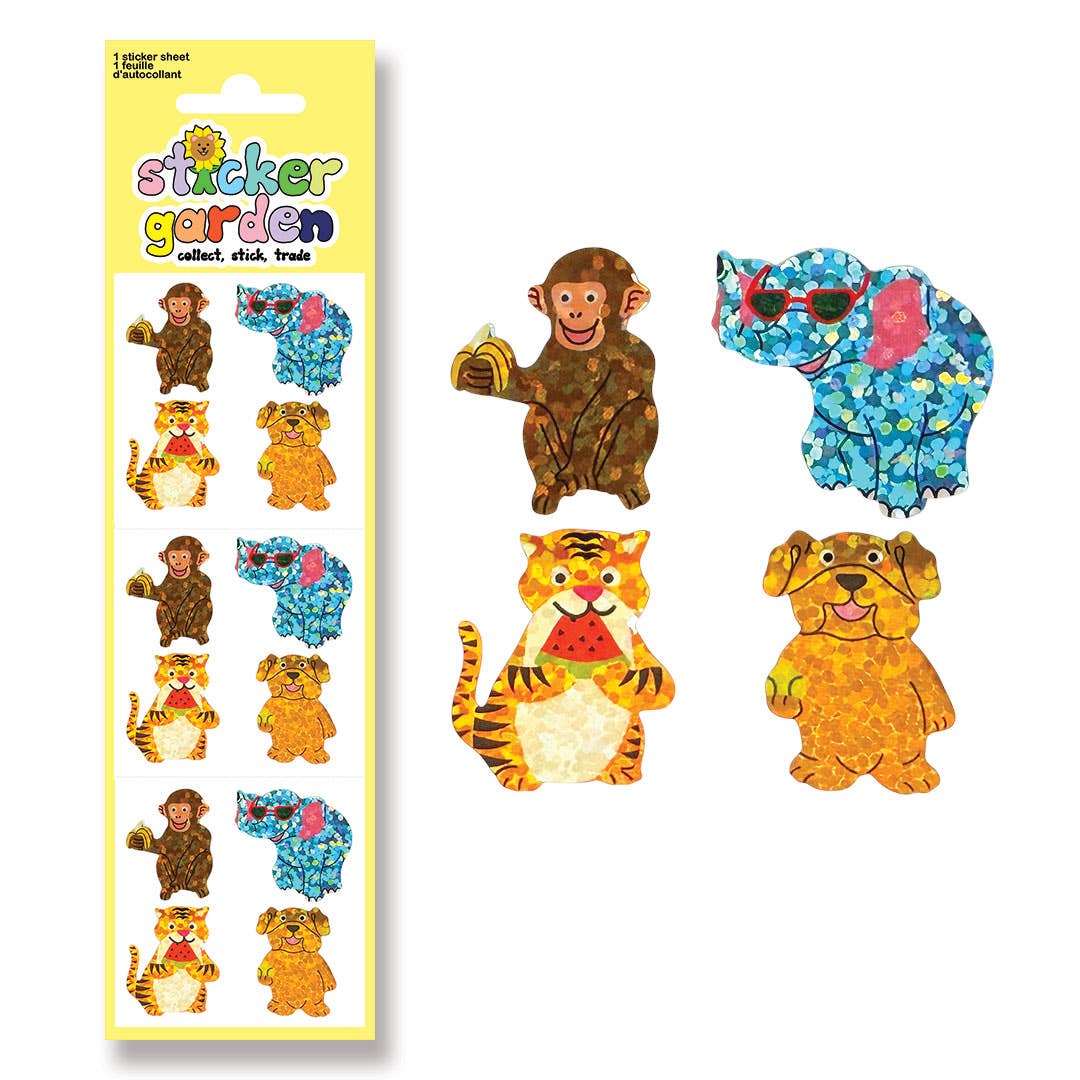 Stickerbogen lustige Tiere, Glitzer