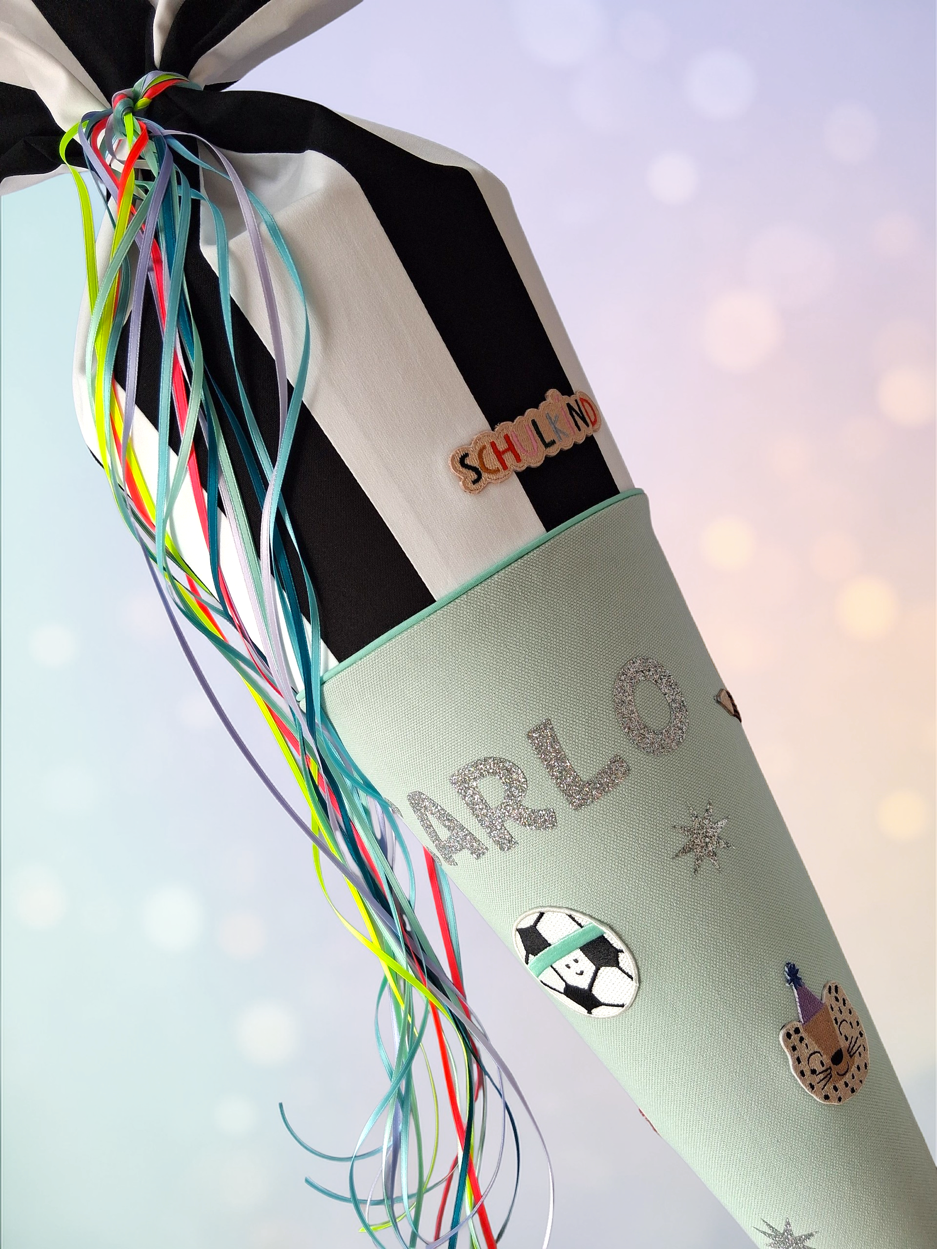 Superbunte Schultüte -Uni/Mint,Schwarz/Weiß