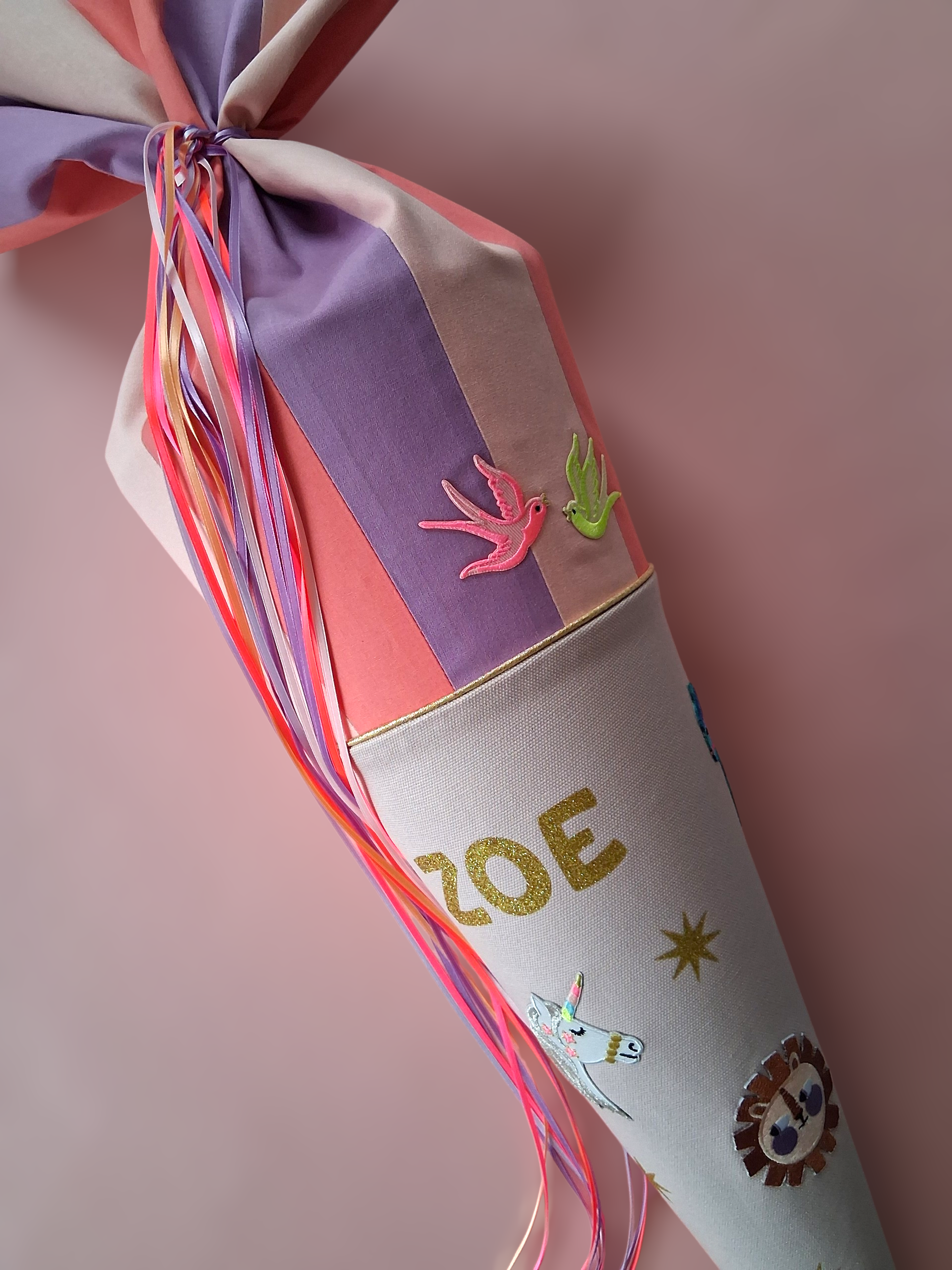Superbunte Schultüte -Uni/ Rosa,Koralle,Lila,Curry,Rosa