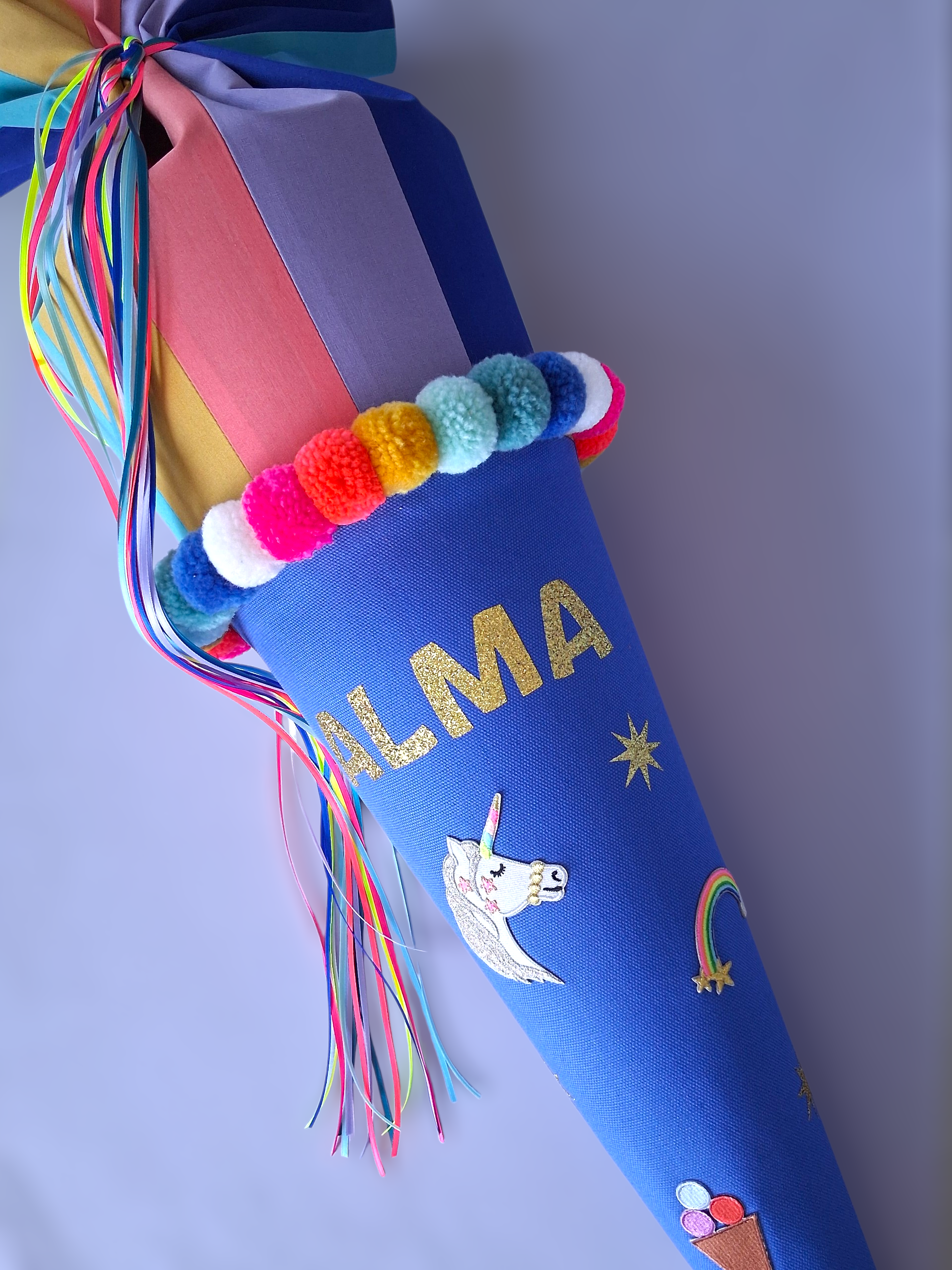 Superbunte Schultüte -Regenbogen/Blau