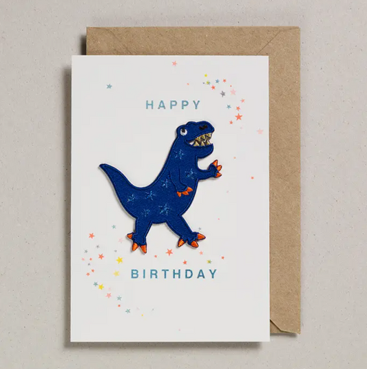 Geburtstagskarte mit Bügelpatch Blue Dino