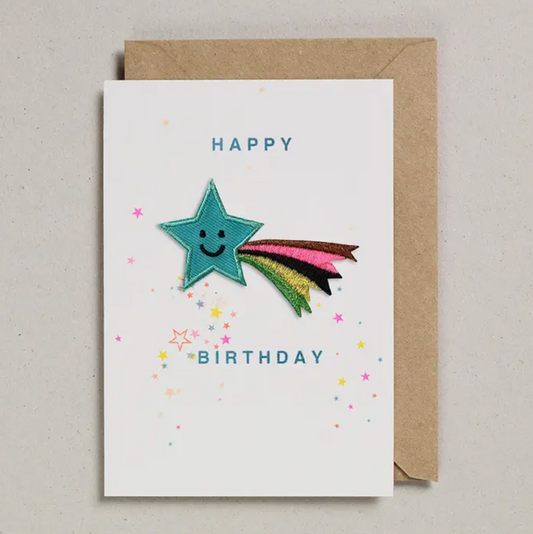 Geburtstagskarte mit Bügelpatch Sternschnuppe