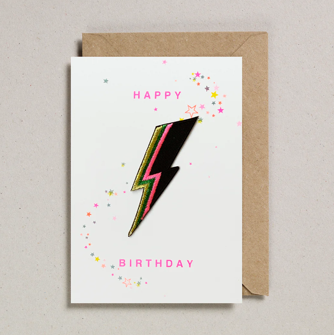 Geburtstagskarte mit Bügelpatch Blitz