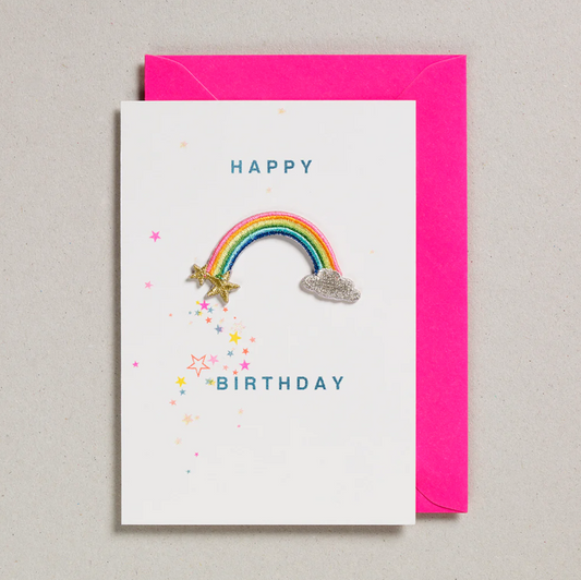 Geburtstagskarte mit Bügelpatch Regenbogen